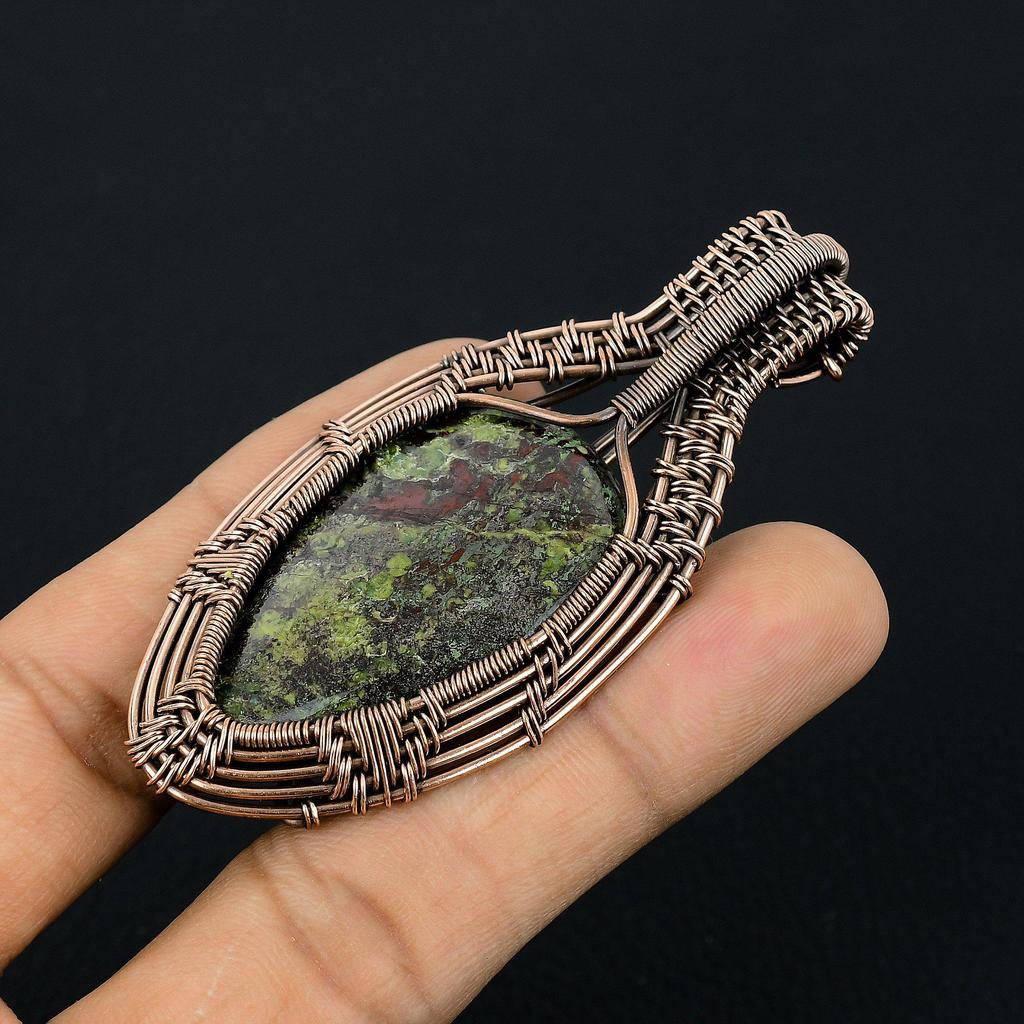 Dragon Blood Jasper Pendant, 999 Copper Wire Wrapped Gemstone Jewelry, Handmade Pendant, For Thanksgiving