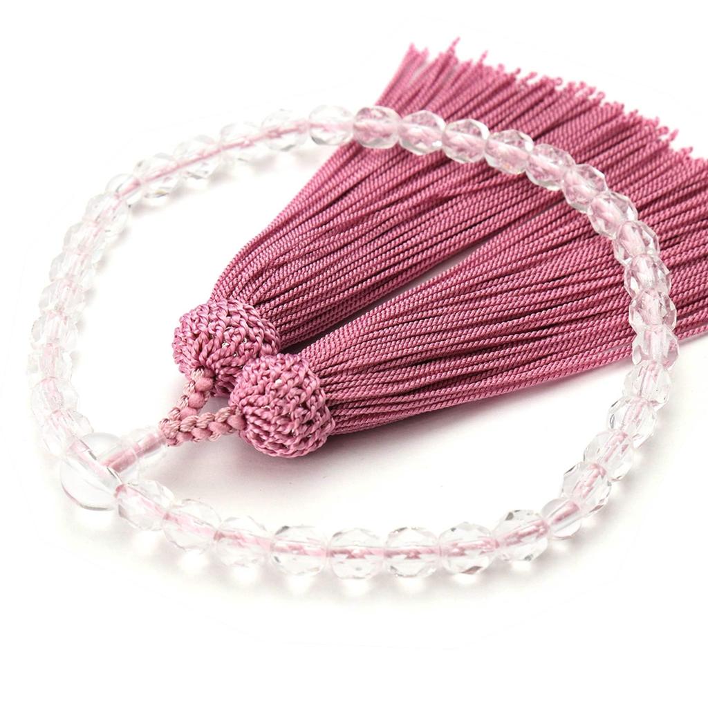 Women's Buddhist Prayer Beads, Kyoto Style, 20-faceted Cut Glass, Artificial Silk Tassel, Ash Cherry Blossom Design, Suitable for All Sects, Informal