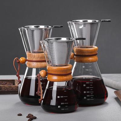 High Temperature Resistant Glass Hand Brewed Coffee Pot Capacity 400-800 Ml Filter Double Layer Design