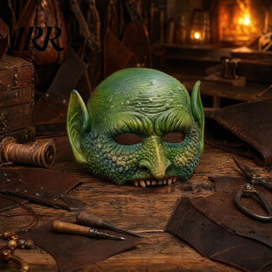 Accessoire de Costume en Matière Douce Masque de Lézard Vert pour Halloween, Masque Semi-Visage Texturé Réaliste, Accessoire de Masque Animal Léger en Mousse PU pour Fête,