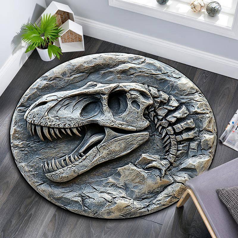 Dinosaur Skull Round Area Rug,Carpet Rug for Living Room Bedroom Sofa Playroom Decor,Non-slip Floor Mat