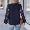 Spring New Women's V-neck Lace Hollow Lace Long-sleeved Loose Pullover Shirt