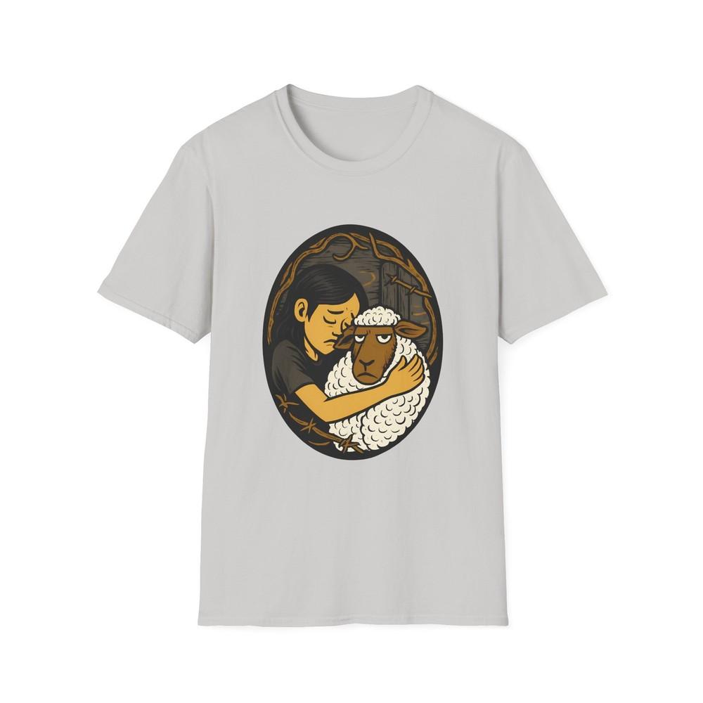 

Unisex Softstyle Girl and Sheep T-Shirt – Rustic Art, Emotional Contrast 4XL