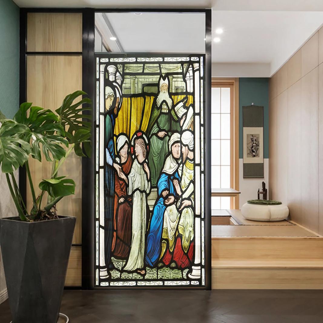 

Church Stained Glass Decals Window Film Privacy Heat Insulation and Anti UV Blocking Static Cling Window Sticker for Home J44 (as the picture,40x100cm WxH)