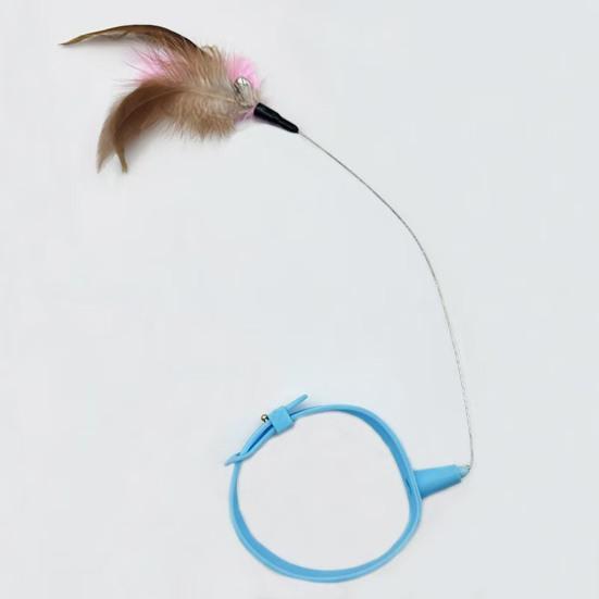 Cat Collar Feather Toy Interactive Cat Feather Wand Toy Hands Free Cat Teaser Wand with Bell Adjustable Collar for Indoor Kitty Solo Play