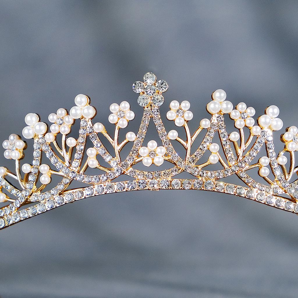 Wedding Jewelry Light Luxury Sweet Pearl Rhinestone Crown Birthday Party Tiara Wedding Dress Bridal Hair Accessories