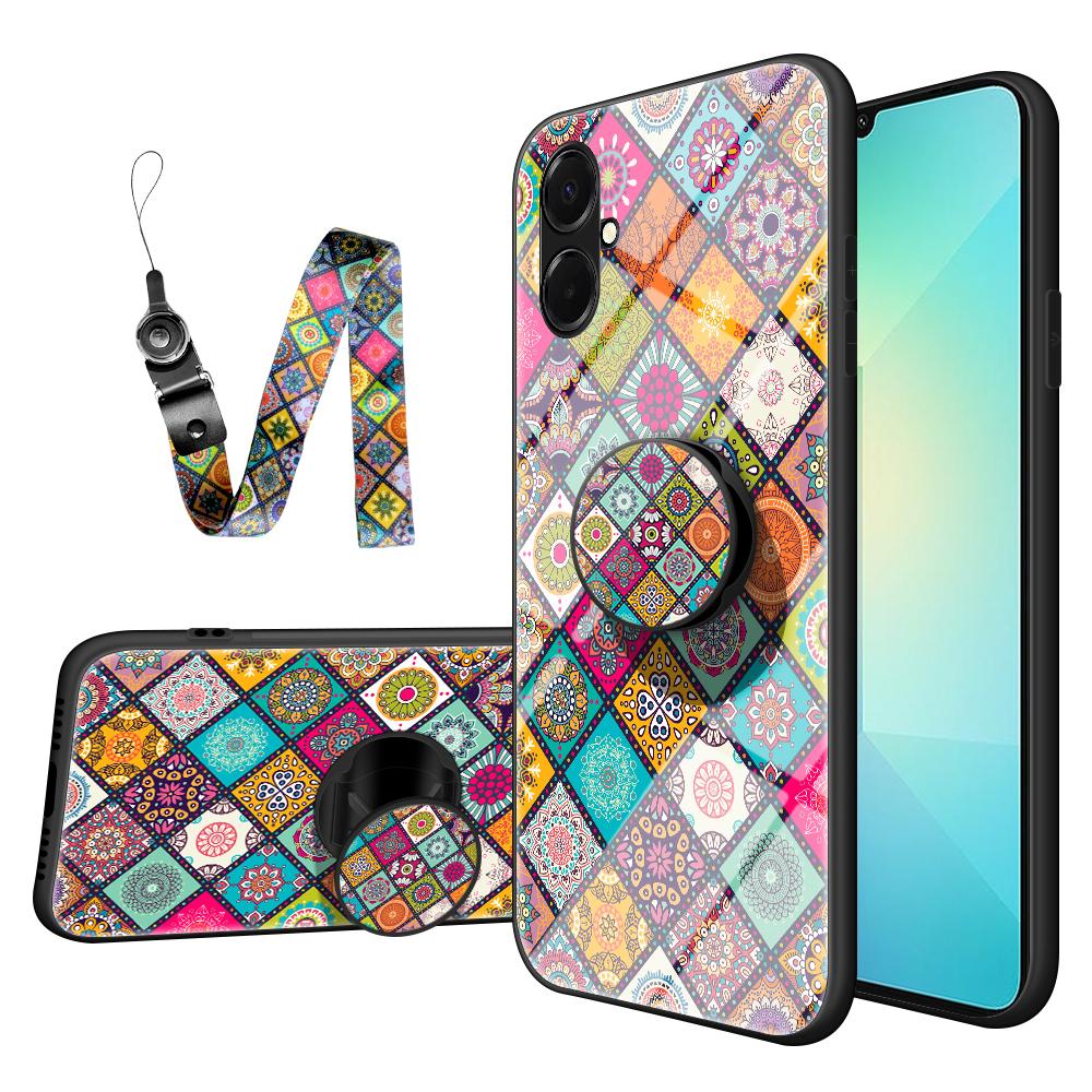 

Чехол для Samsung Galaxy A07 4G с подставкой, этническим узором, из закаленного стекла, чехол для телефона со шнурком Checkered Pattern