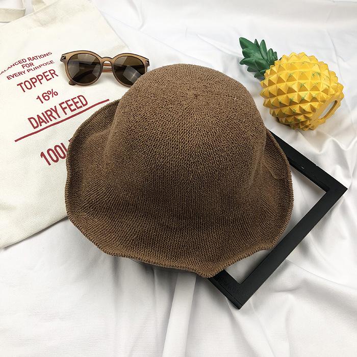 New Fashion Bucket Hat Spring Summer Hollow Knitted Hat Solid Color Sunhat Fisherman Caps Casual Foldable Beach Cap