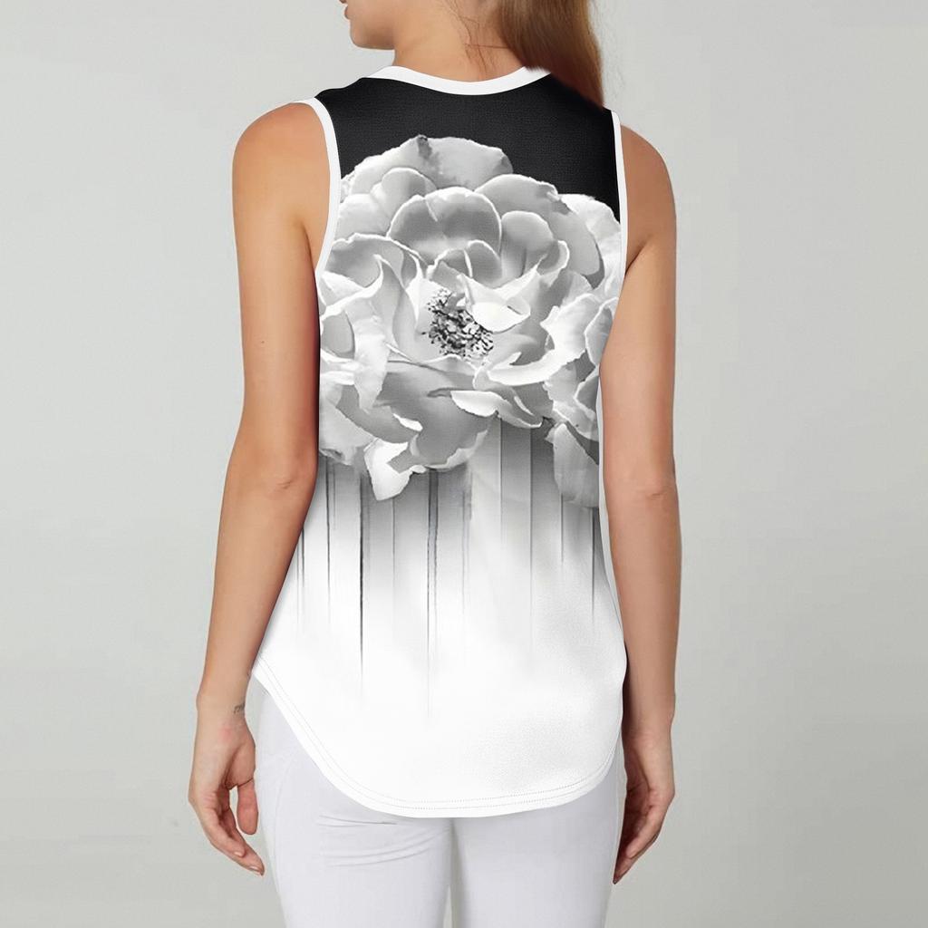 Women's Round Neck Floral Print Vest Versatile Loose Hem Sleeveless T-Shirt Top