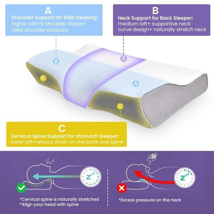 Oreiller Ergonomique - IFANZE - 50x30x11cm - Mousse à Mémoire - Anti Douleur - Anti Ronflements