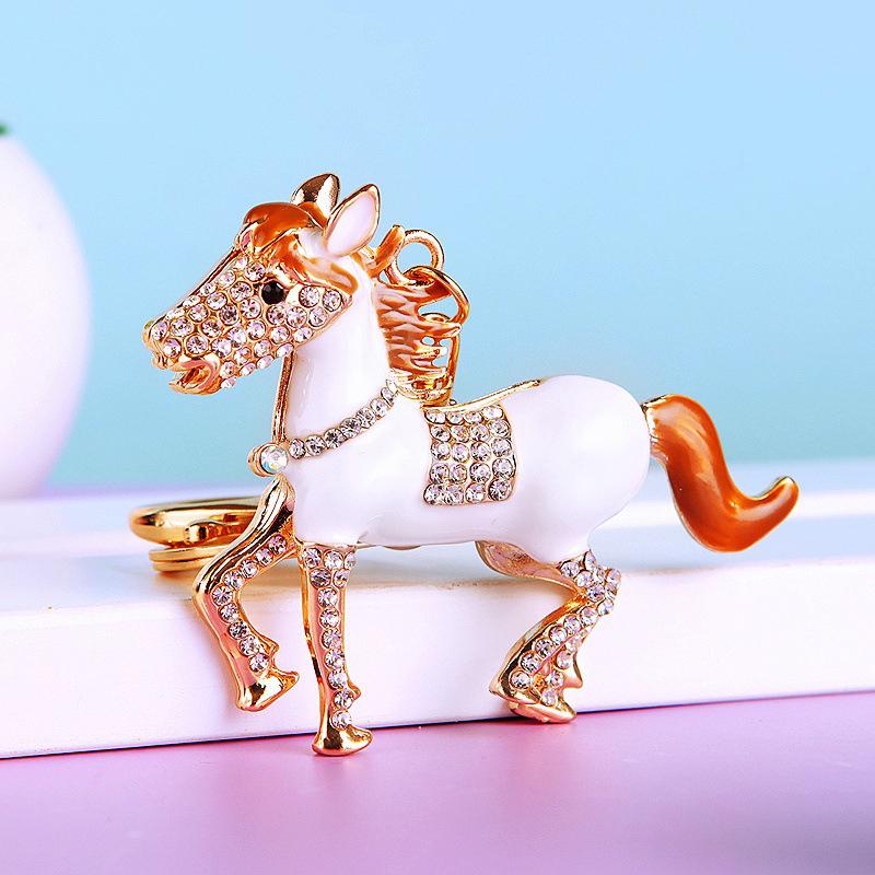 Rhinestone Pony Car Keychain Metal Bag Pendant Keychain Ring Year Of The Horse Zodiac Charm