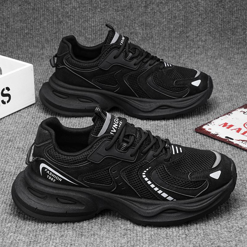 

Новые модные мужские кроссовки Four Seasons с толстой подошвой для студентов и мальчиков, трендовые кроссовки с мягкой подошвой, дышащие, повседневные кроссовки для бега 44 чёрный