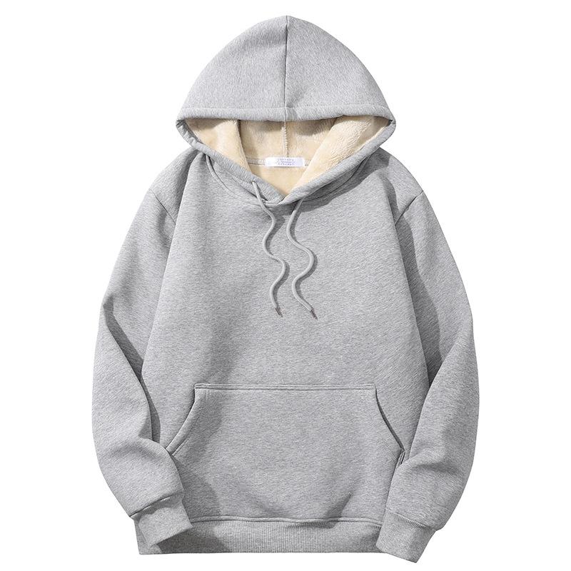 Lambswool  Solid Color Loose Warm Padded Sports Men's European Hooded Sweatshirt Plus Size