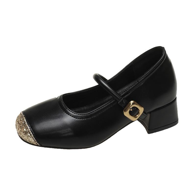 Small invisible inner height increase shallow thick heel single shoes trendy summer new square head high heel Mary Jane women's shoes