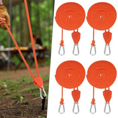 4Pcs 4Mm 4M Camping Tent Tie Down Rope Tightener Fastening Wind Rope Buckle Pulley Ratchet Hangers Awning Rope Hook Tie Down Str