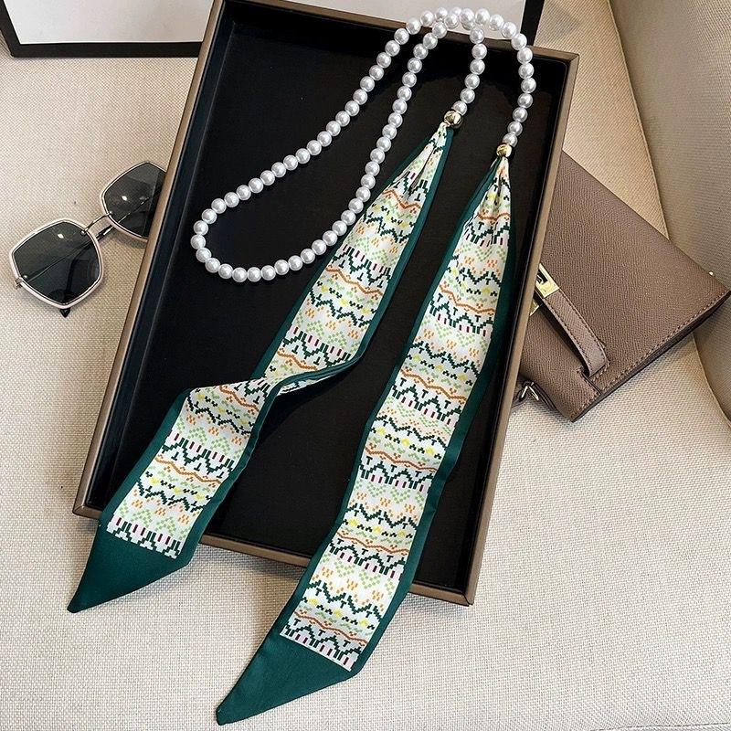 French spring and summer scarves, headbands, high-end feel, pearl necklace, scarf collarbone chain, creative straps, elegant necklaces