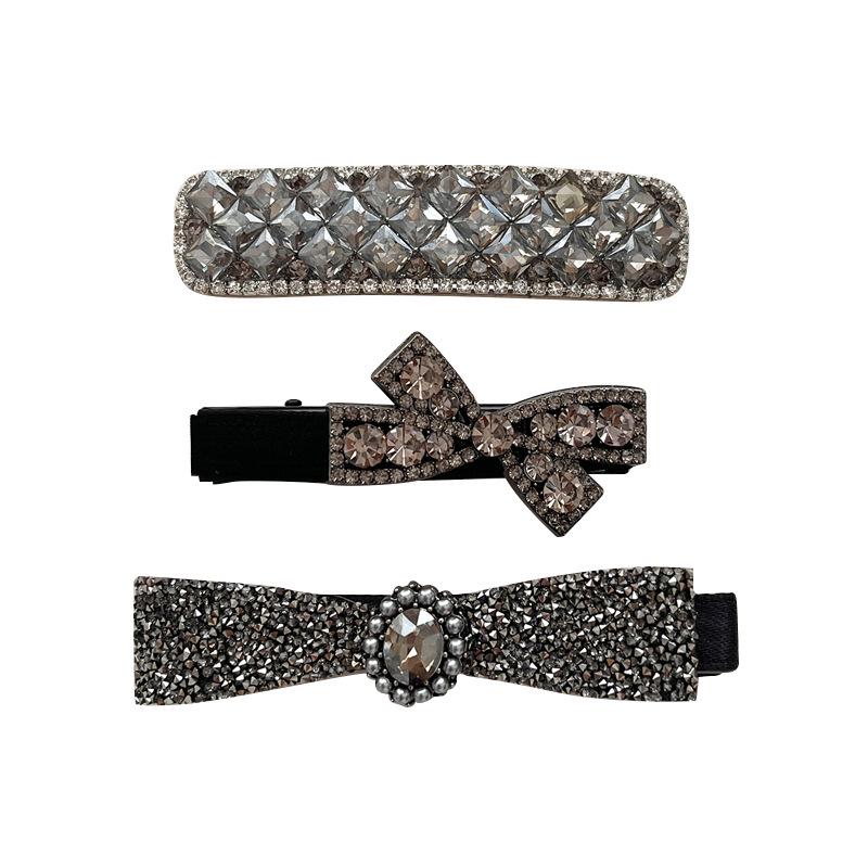 Elegant French Rhinestone Bow Hair Clip - Luxury Duckbill Design for Fashionable Temperament