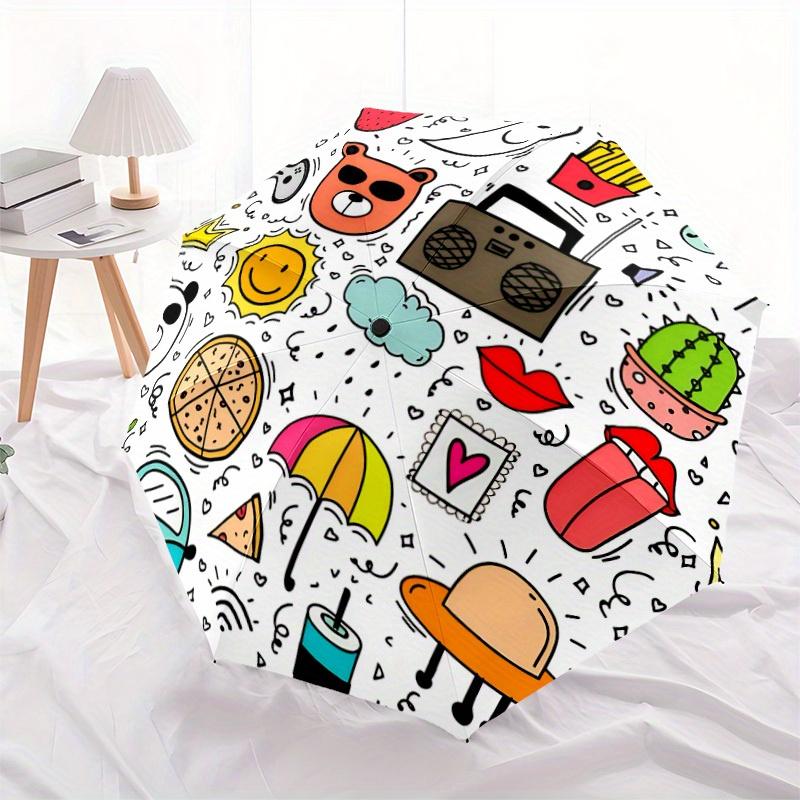 1pc Cartoon Icons Automatic Open/Close Umbrella, Umbrella with cartoon Design, Portable Compact Umbrella for Men & Women, Good Holiday Gift