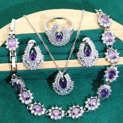 Europe and The United States Hot Purple Zircon Bracelet Necklace Earrings Lady Jewelry Set