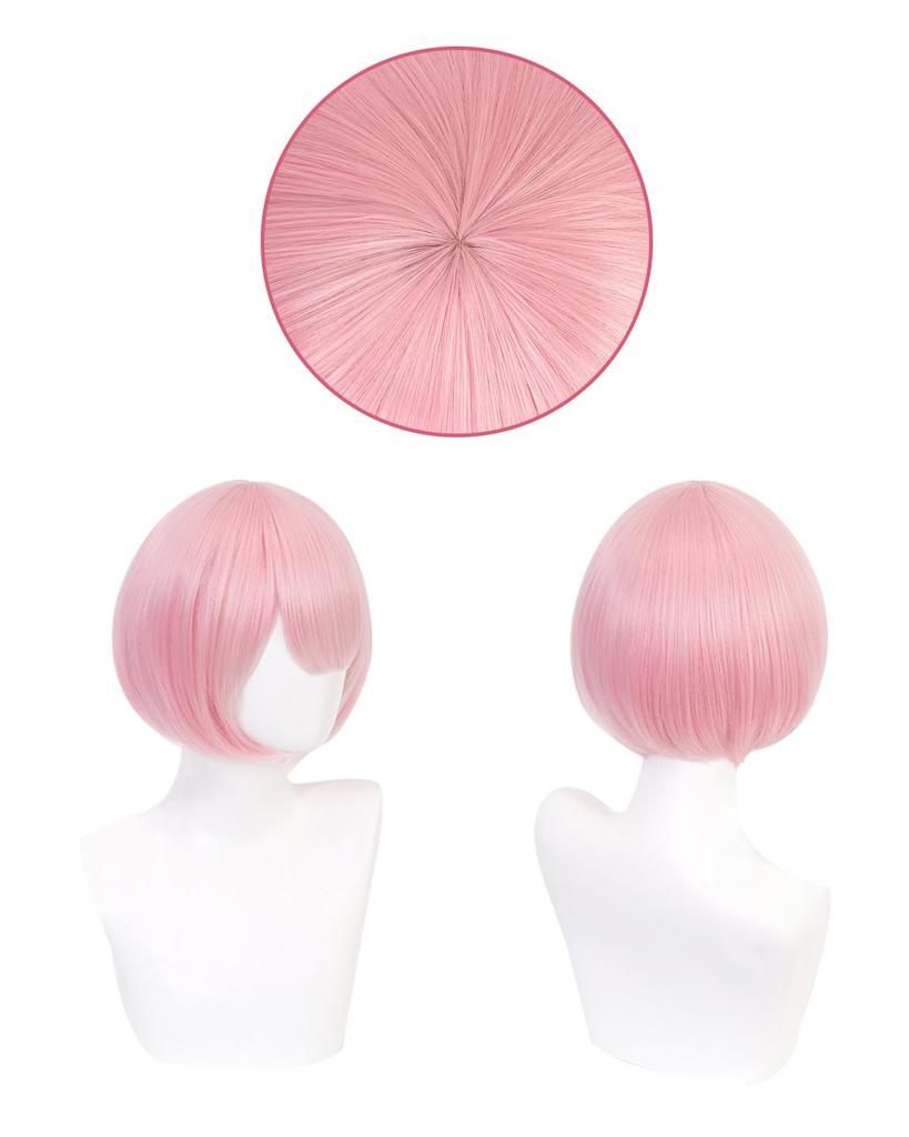 Ram Cosplay Wig with Pink Short Cosplay Costume for Perfect for School and Stage Performances Cosplay with Size [Excellent Product] Hair, Re0 Adults,