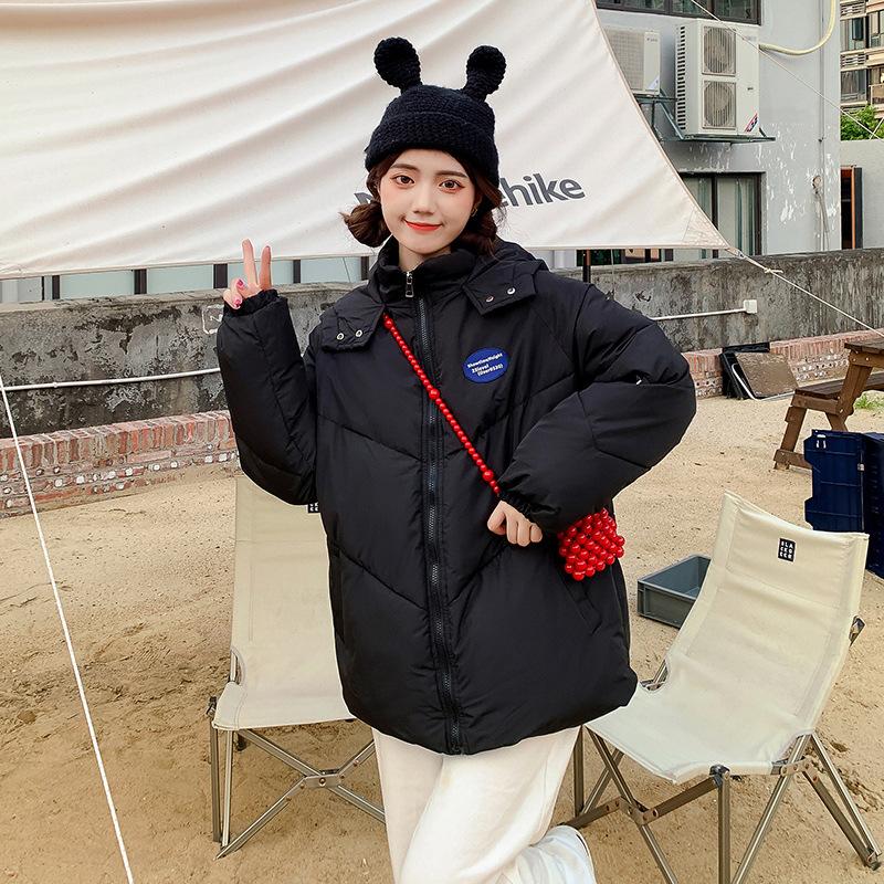 

Модная Свободная Зимняя Фиолетовая Куртка Студенческая Женская Короткая Пуховая Куртка с Набивкой XL чёрный