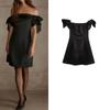 Autumn and Winter New Women Clothes French Style Retro off-Neck Silk Satin Bowknot Decoration Short Mini Dress