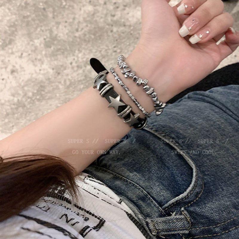Dark Punk Star Bracelet Y2K Pentagram Leather Bracelet Ins Sweet Cool European and American Style Stone Accessories