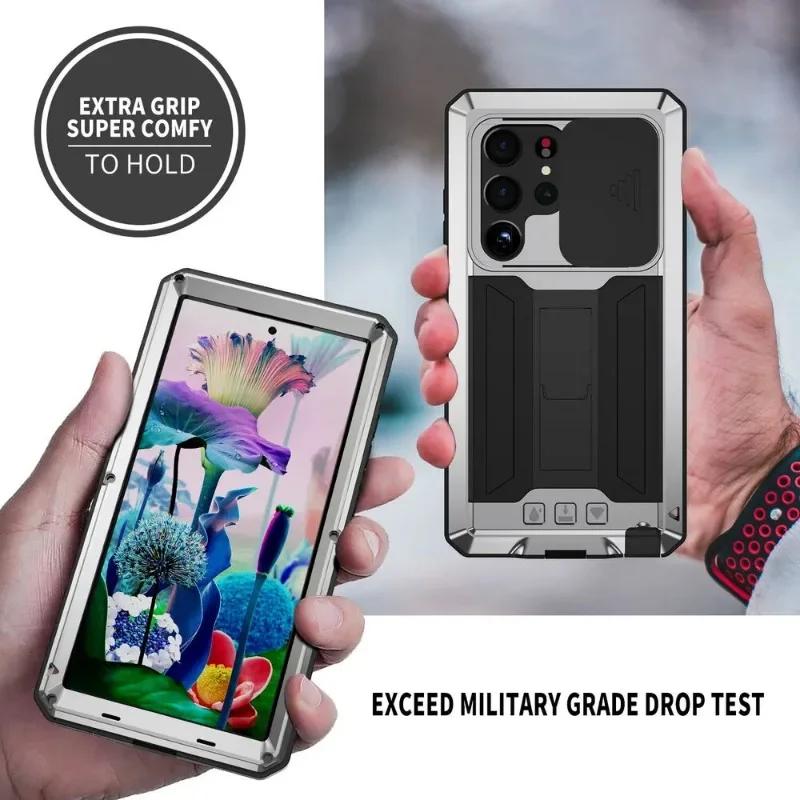 For Samsung S24 Ultra S25 Edge S23 S22 Plus Rugged Armor Aluminum Metal Phone Case Shockproof Cover Screw Bumper Screen Protect