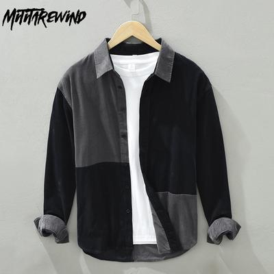 Spring/autumn Corduroy Long Sleeve Shirts for Men Youth Street Style Trending Loose Shirt Pure Cotton Patchwork Shirt Casual Top
