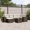 7 Piece Garden Sofa Set with Cushions Brown Poly Rattan