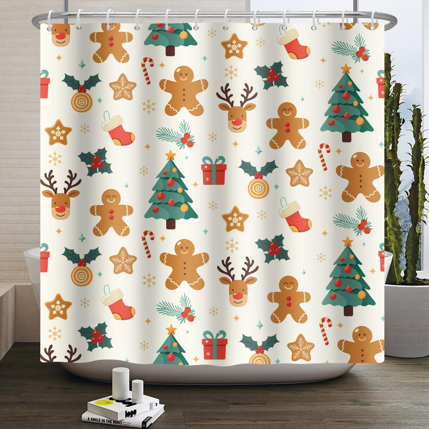 

Рождественская деревня Зимняя декоративная шторка для душа Рождественская елка Подарки Колокольчики Водонепроницаемая домашняя шторка для душа с крючками 90x180cm