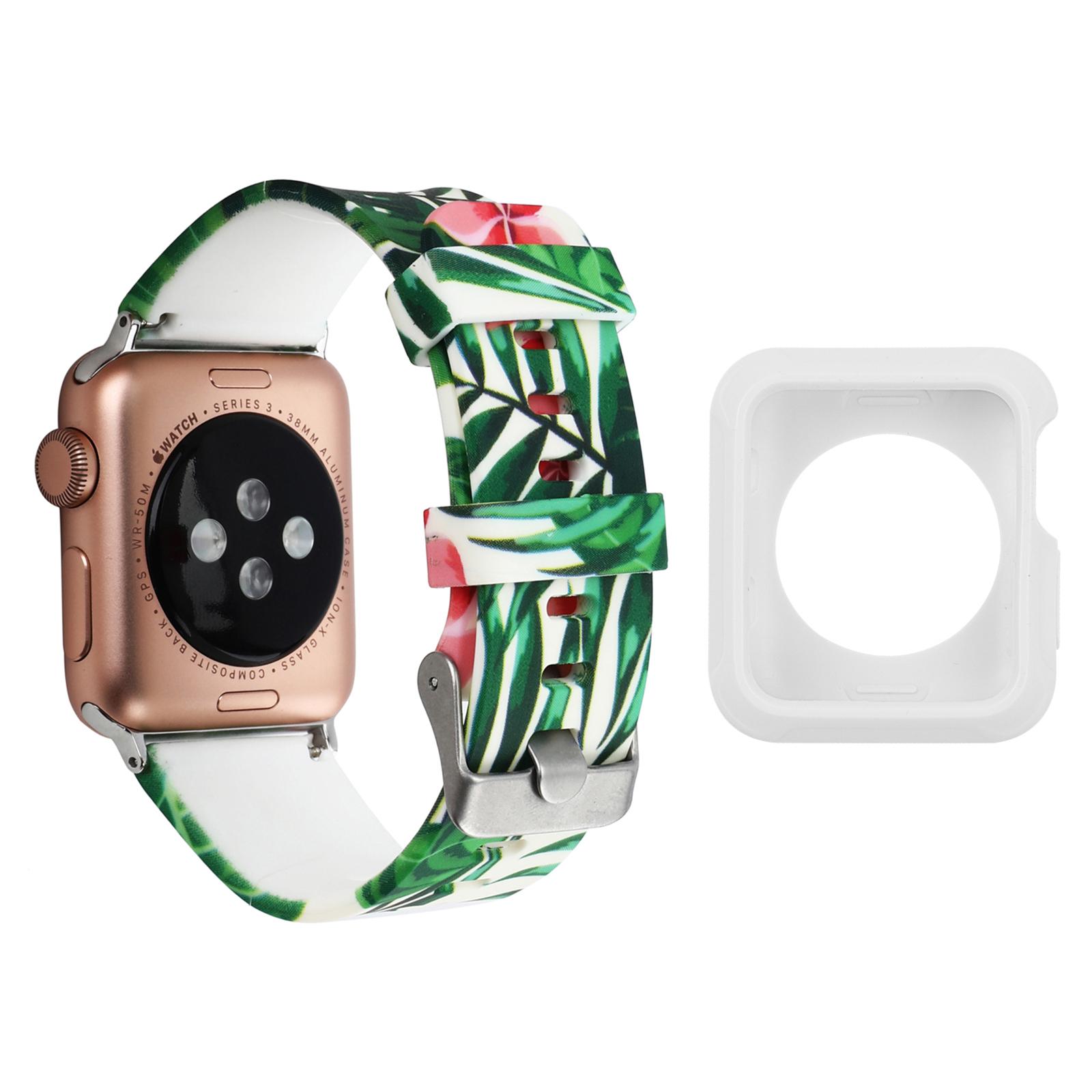 

For Apple Watch Series 1/2/3 42mm Pattern Printing Silicone Strap with White TPU Case Style E