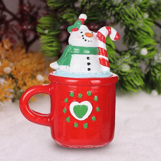Christmas Decoration Mini Coffee Mug Decor with Faux Whipped Cream Toppers Resin Santa Snowman Tabletop Figurine for Home Parties Supplies