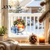 Easy Install Window Art Christmas Bird Static Sticker, Cute Watercolor Glass Stickers with Wreath And Gift Box, PVC Winter Holiday Clings Waterproof