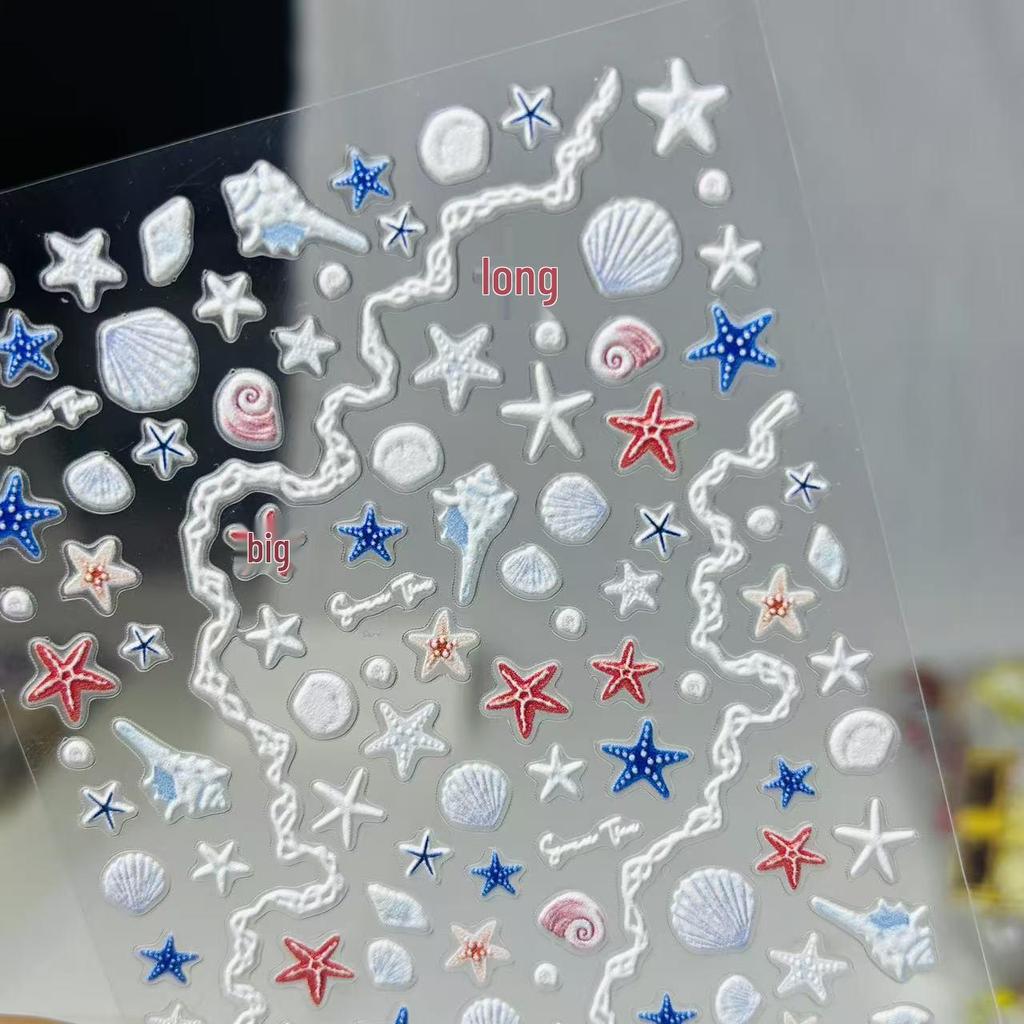 Embossed Starfish Seashell Nail & Phone Stickers: Sparkly, Simple, Cute Adhesive Designs