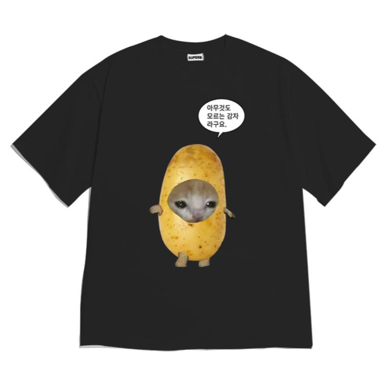 Funny Potato Cat Shirt Shortsleeved Korean Im A Clueless Potato Meme Graphic Tee Novelty Cat Meme Print TShirt Casual Top