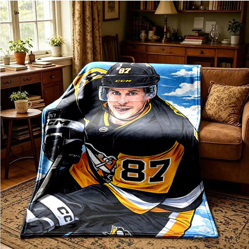 Pittsburgh Hockey Player Crosby Throws Blanket Flannel Blankets Plush for Couch Bed Gifts for Men Women Travel picnic blanket Christmas fan gifts