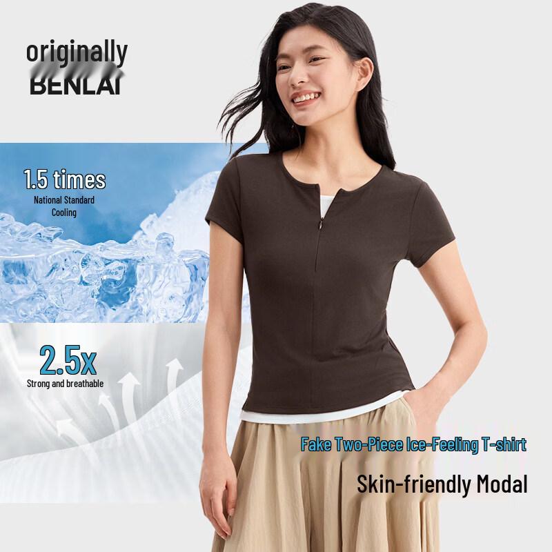 

BENLAI Women s Cool-Sense Zipper Round Neck Short Sleeve T-Shirt XL