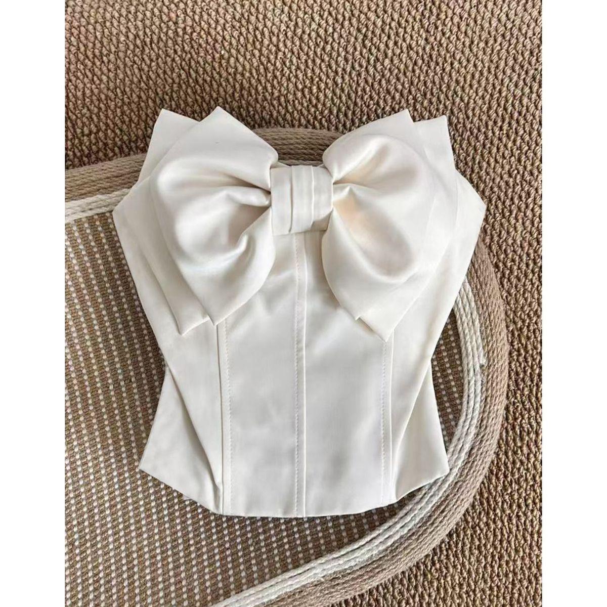 Французский ретро топ-бандо с острым бантом: Женский летний топ для похудения Extra Small бежевый