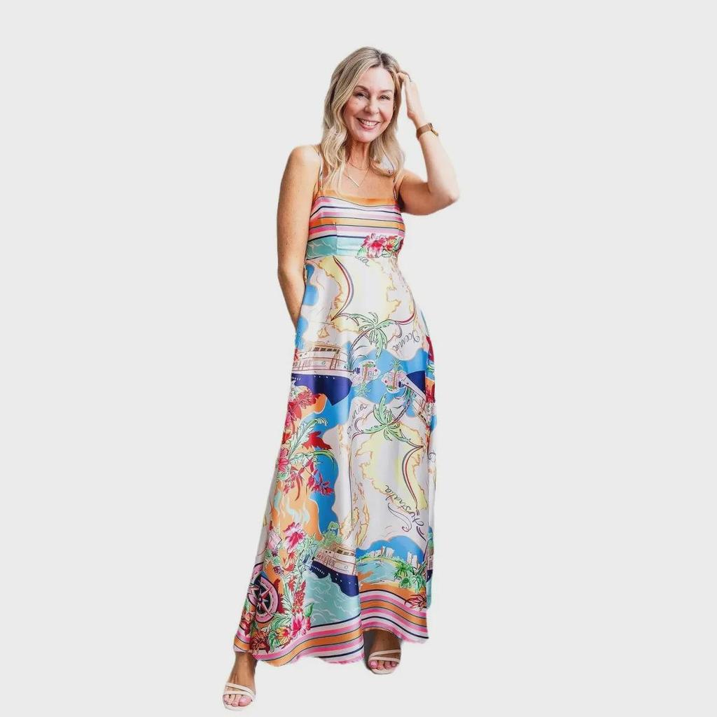 Europäischer & Amerikanischer 25er-Jahre Stil Damen Swing Kleid mit hohem Bund und Feiertagsdruck