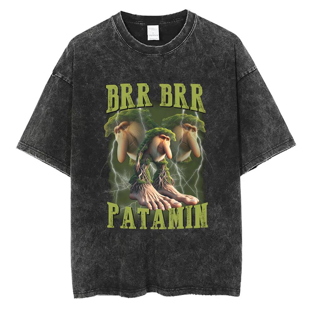Italian Brainrot Chimpanzini Bananini Vintage Washed T-shirts Banana Monkey Funny Meme T-shirt Casual Geek T Shirts Unisex