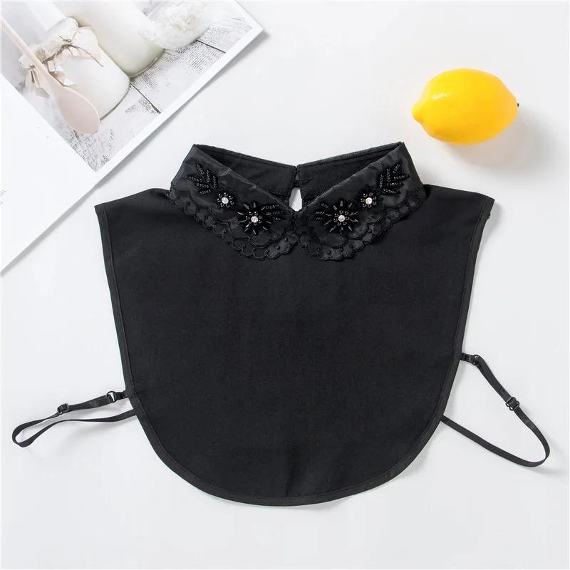 Women Fake Doll Collar Lace Beads Blouse False Collar Lapel Detachable Female Decorative Removable Half Shirt Collar