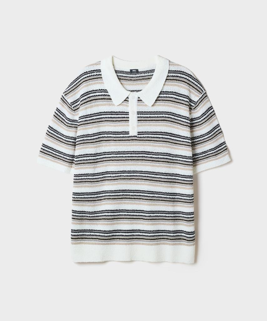 Seupao [Cool] Boucle Collar Neck Multi Stripe Short Sleeve Knit_Spkwg37M03