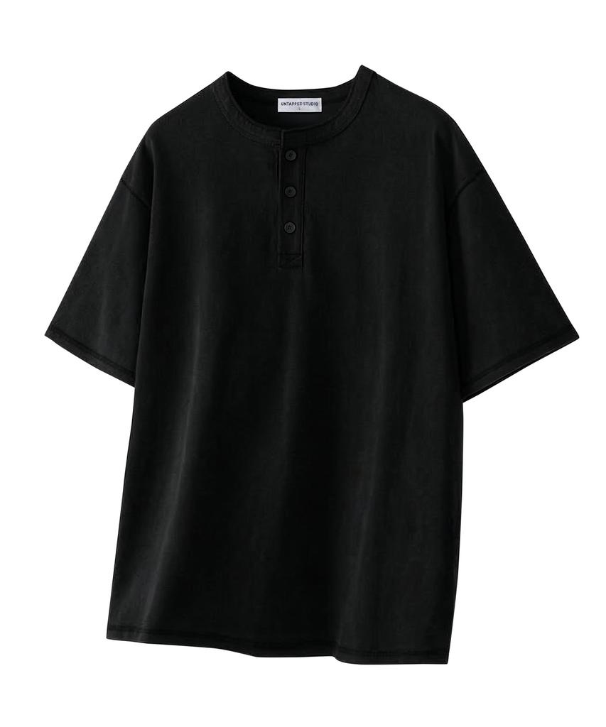 UNTAPPED STUDIO Pigment Henley Neck Oversized Short Sleeve T-Shirt 3 Colors