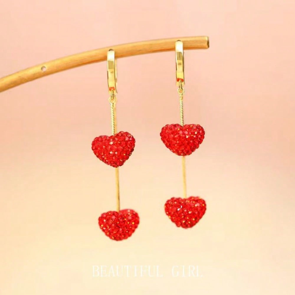 2pcs Luxurious Metal Inlaid Heart-Shaped Pendant Earrings, Elegant And Fashionable Earrings For Women, Valentine'S Day And Mother'S Day Gifts