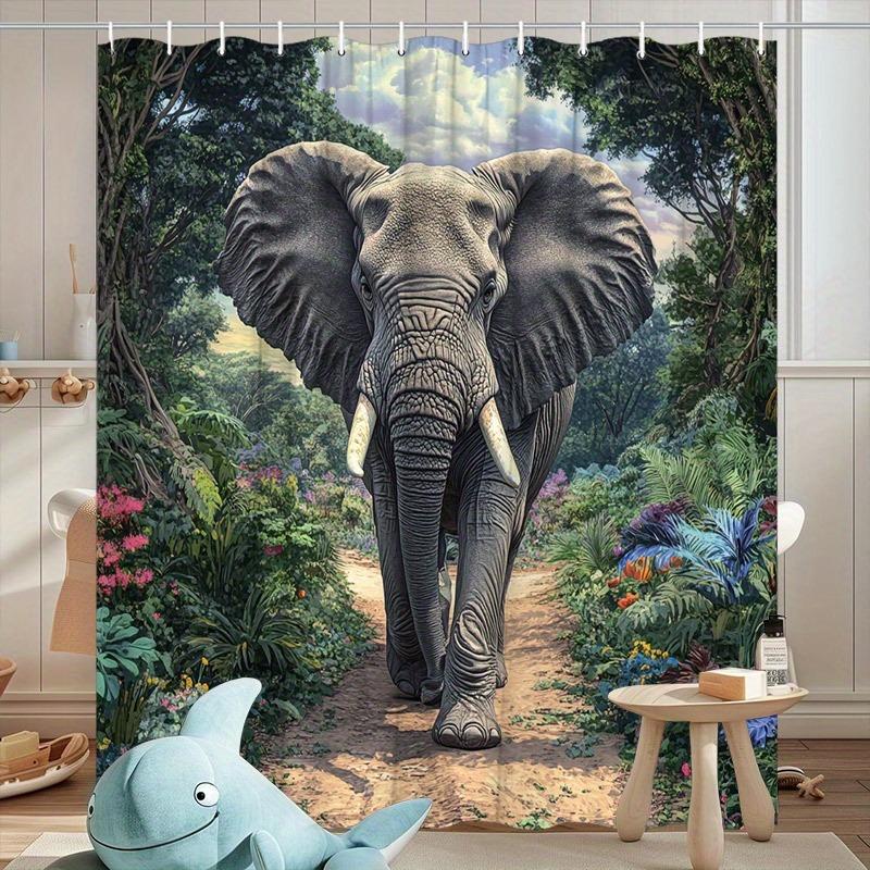 

Magnificent African Elephant Shower Curtain Washable Dirt-Resistant Shower Head Waterproof Polyester Bath Curtain For Home Decor W60H190(CM)-1 Pcs