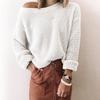 European Women's Loose Knit Top - Pure Color, Slanted Neck, Long Sleeve, Autumn Winter Sweater (2025 New Style)