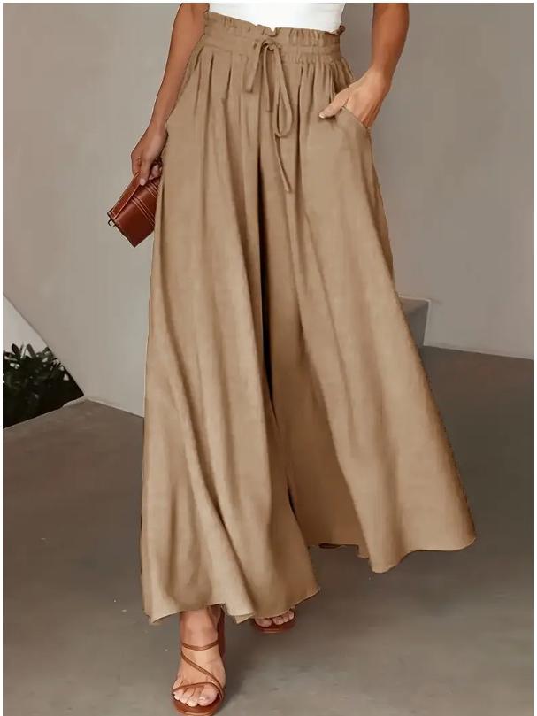 2026 Sommer Europäische & Amerikanische High-Waist Weitbeinige Kordelzug Rockhose - Damen Einfarbig Lässig