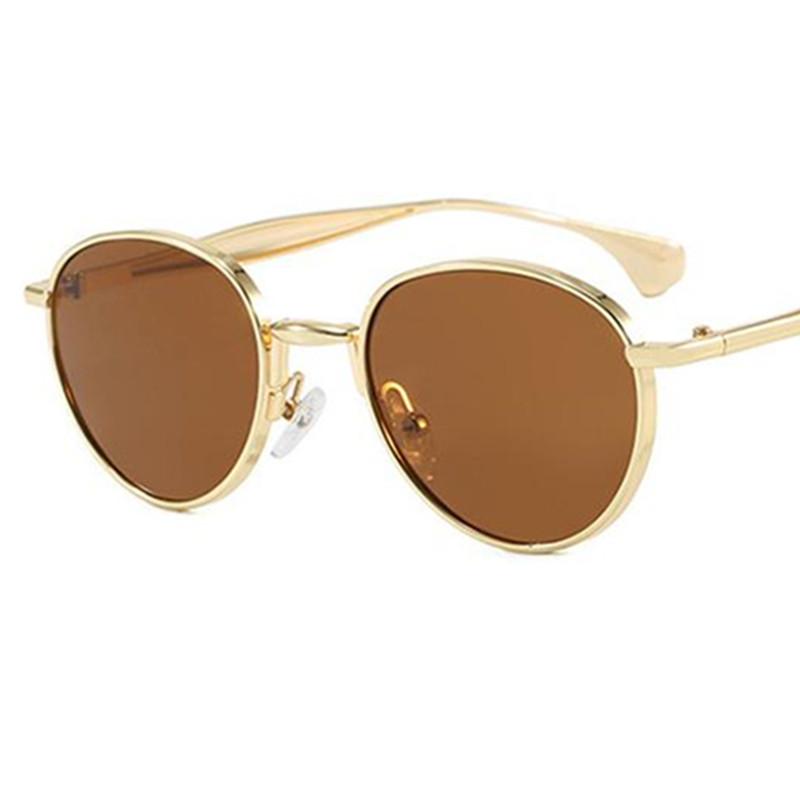 

Fashion Sun Glasses Unisex Anti-UV Spectacles Classic Google Round Frame Eyeglasses Ornamental Alloy Temples Sunglasses as picture коричневый