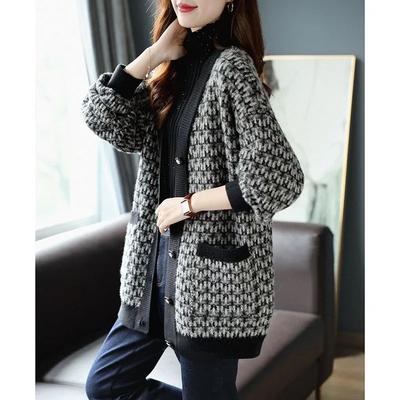 Damehøst Koreansk Stil V-hals Strikket Cardigan Genser Elegant og Sofistikert Åpen Front Strikk